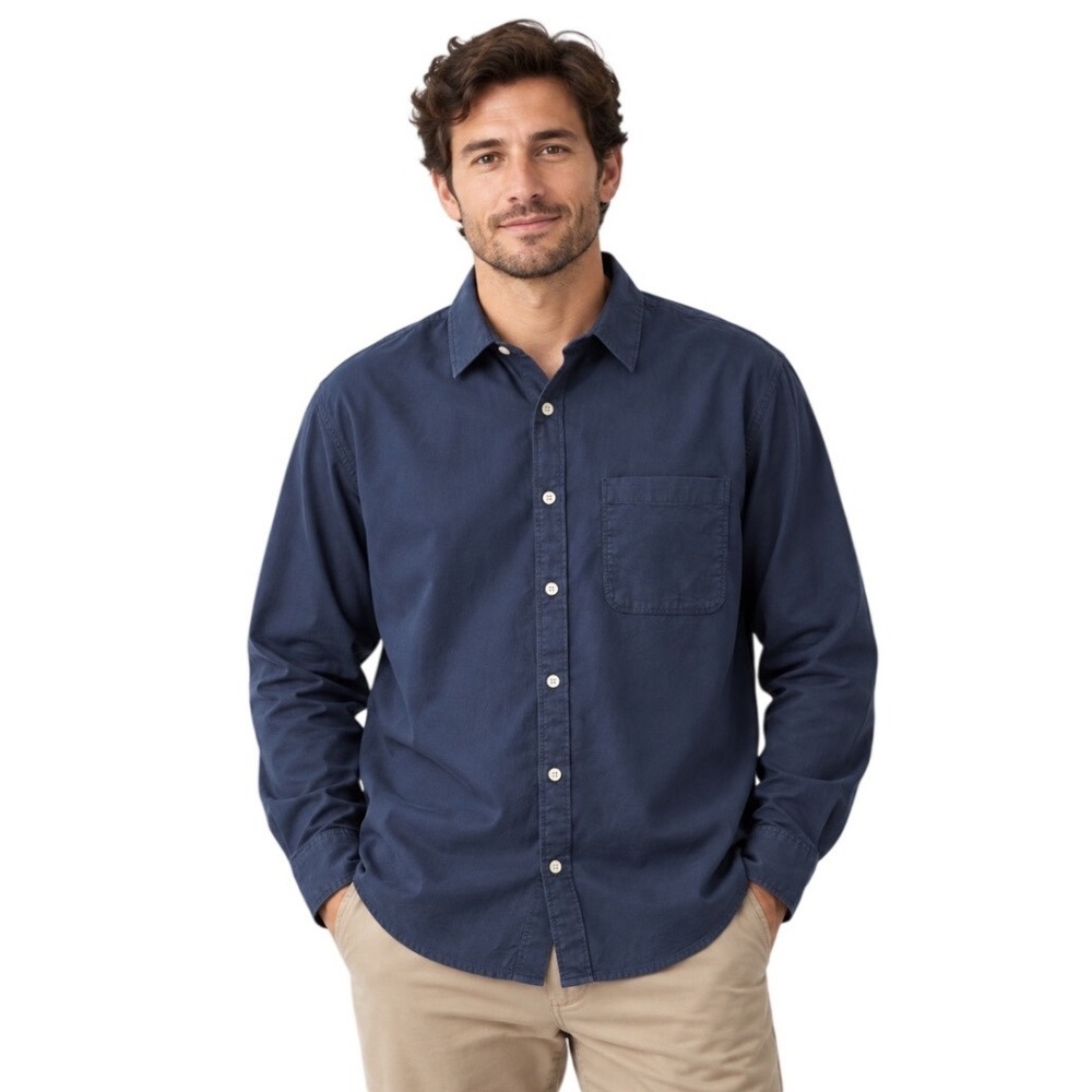Pact Men's XL Navy 100% Organic Cotton Button Down Shirt Long Sleeve Classic